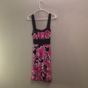Floral pink, black and white dress